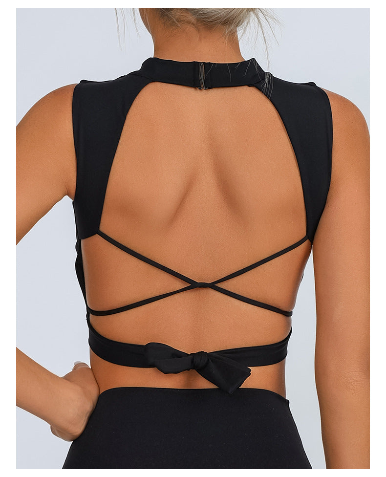 Black Tie Back Active Crop